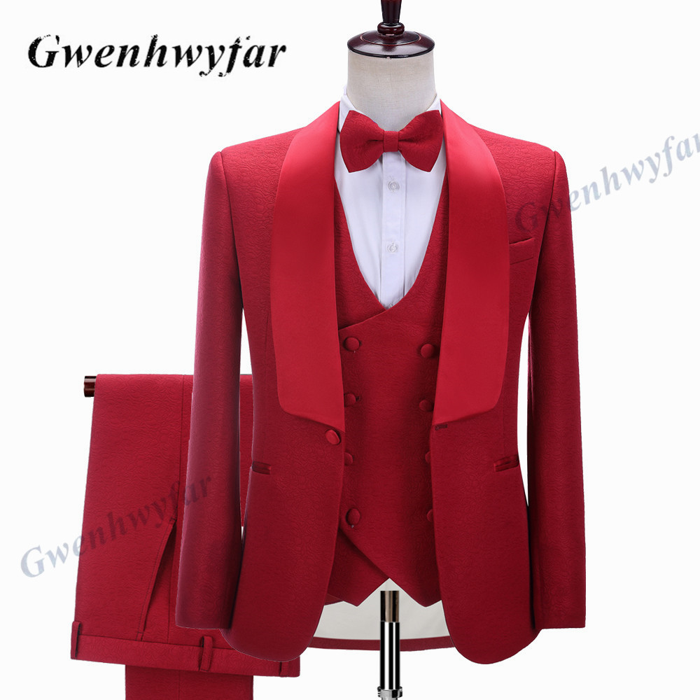 Men'S Grooming Store - Nina Store Setelan Jacqauard Merah Buatan